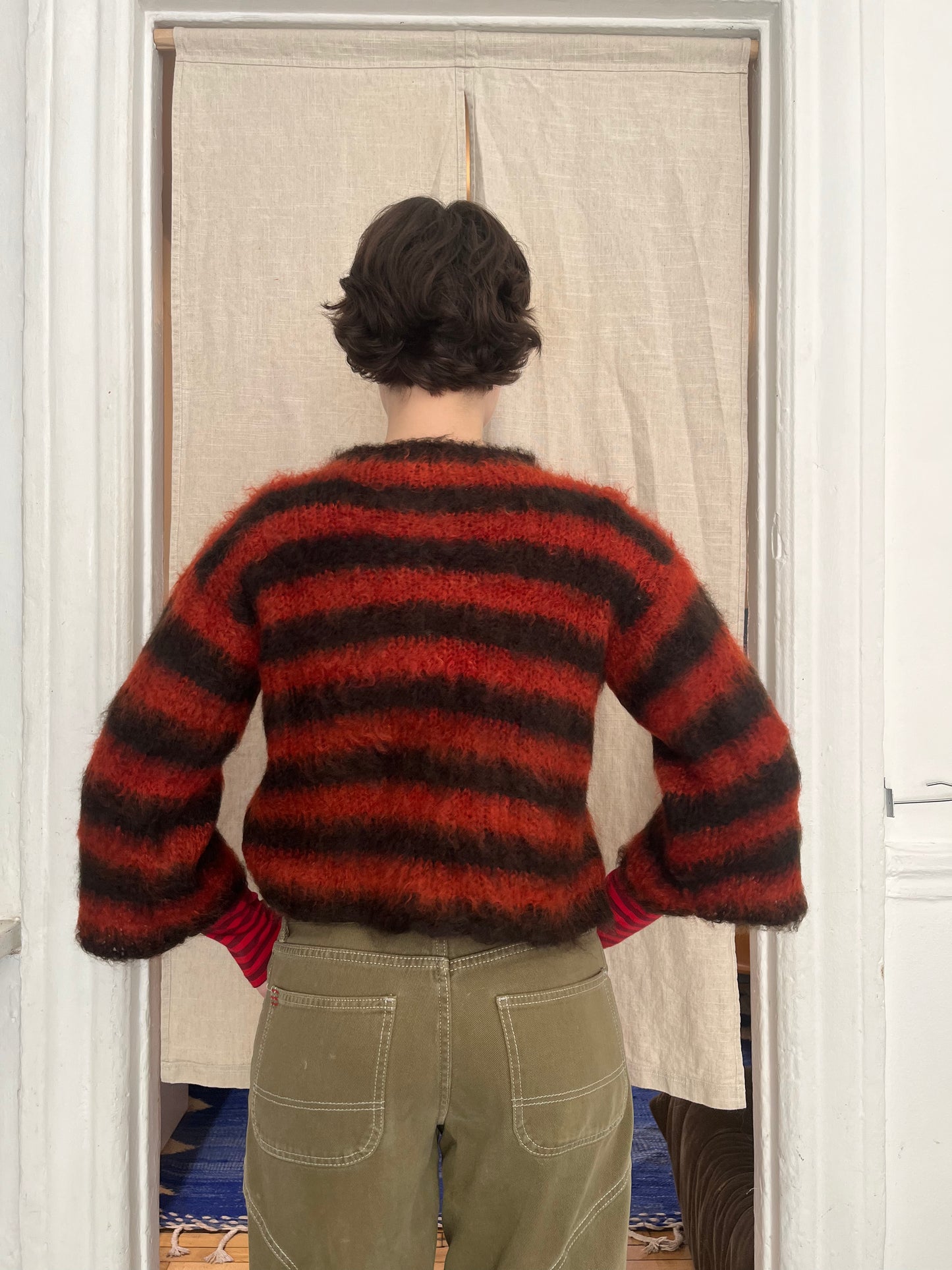 PREORDER - Striped brushed mohair cardi