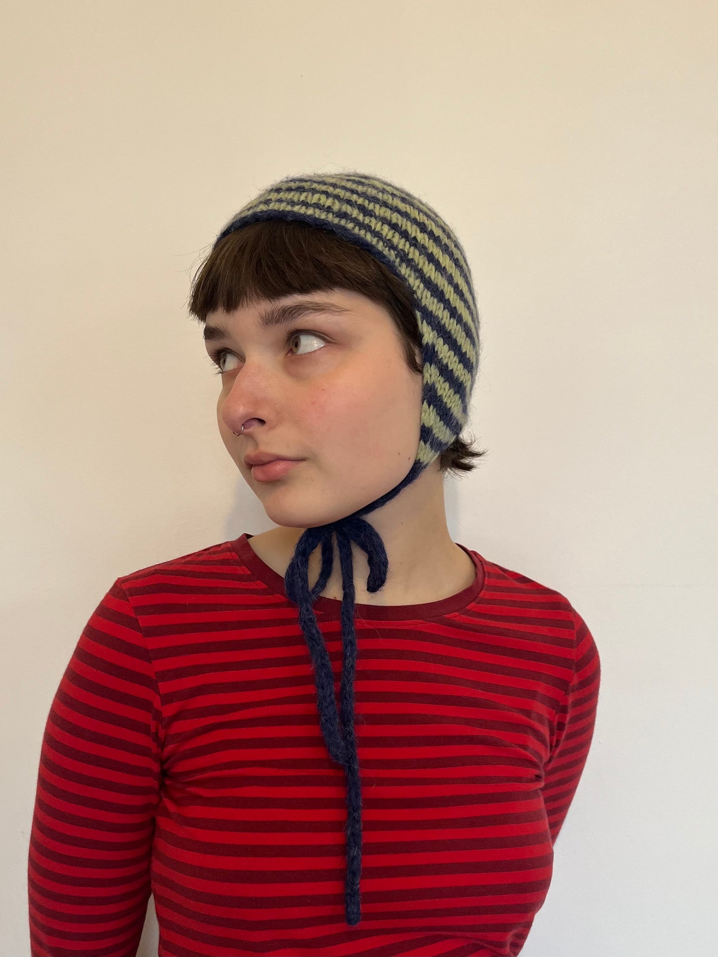 Striped pixie bonnet