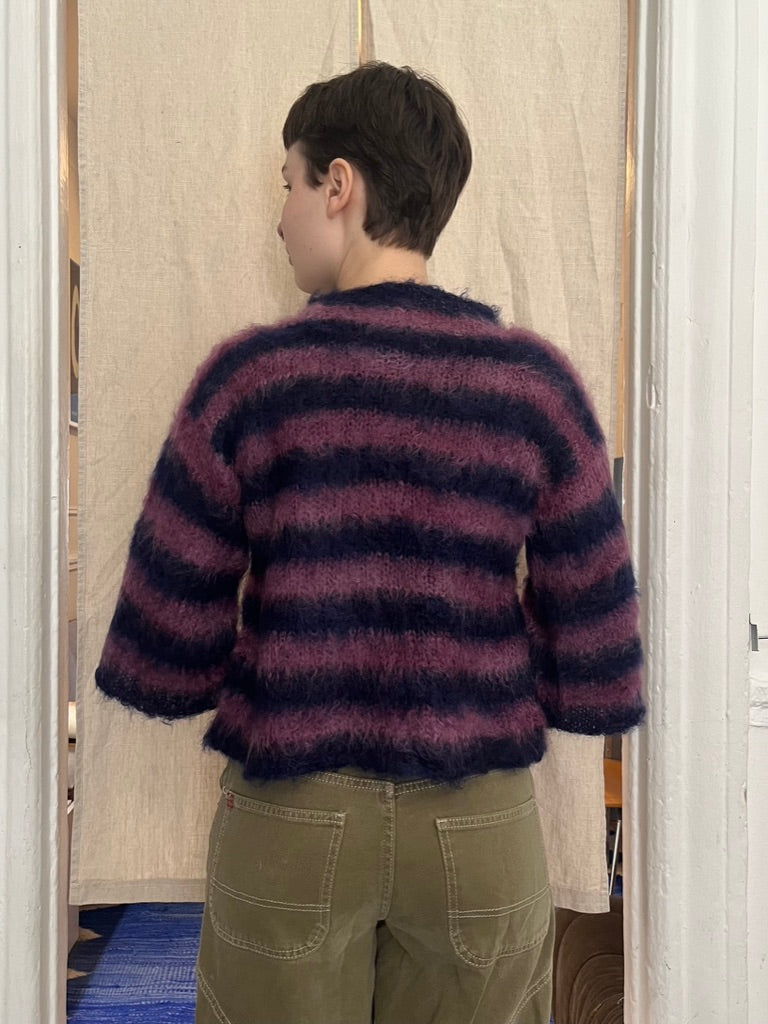 PREORDER - Striped brushed mohair cardi