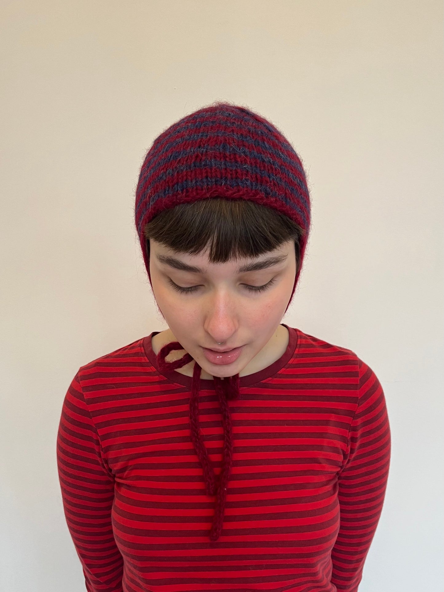 Striped pixie bonnet