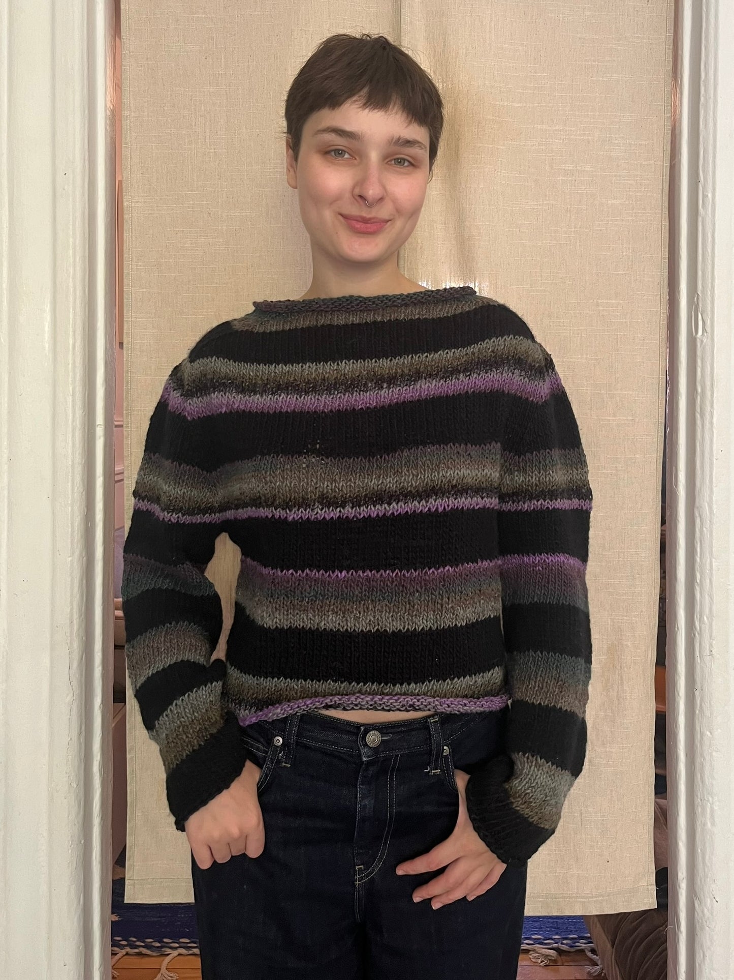 Stripped boat neck sweater