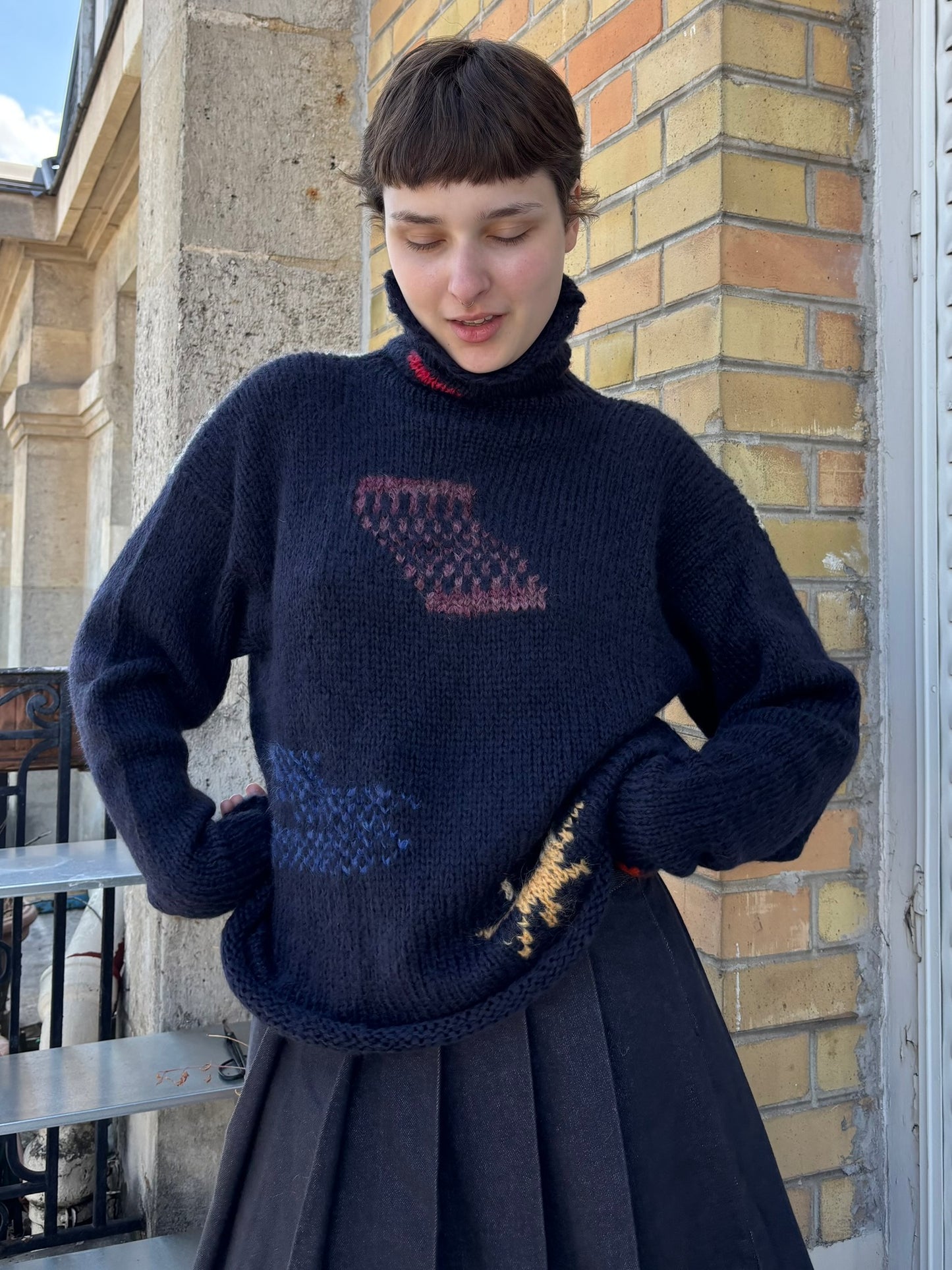 OOAK - High neck drawings sweater 01