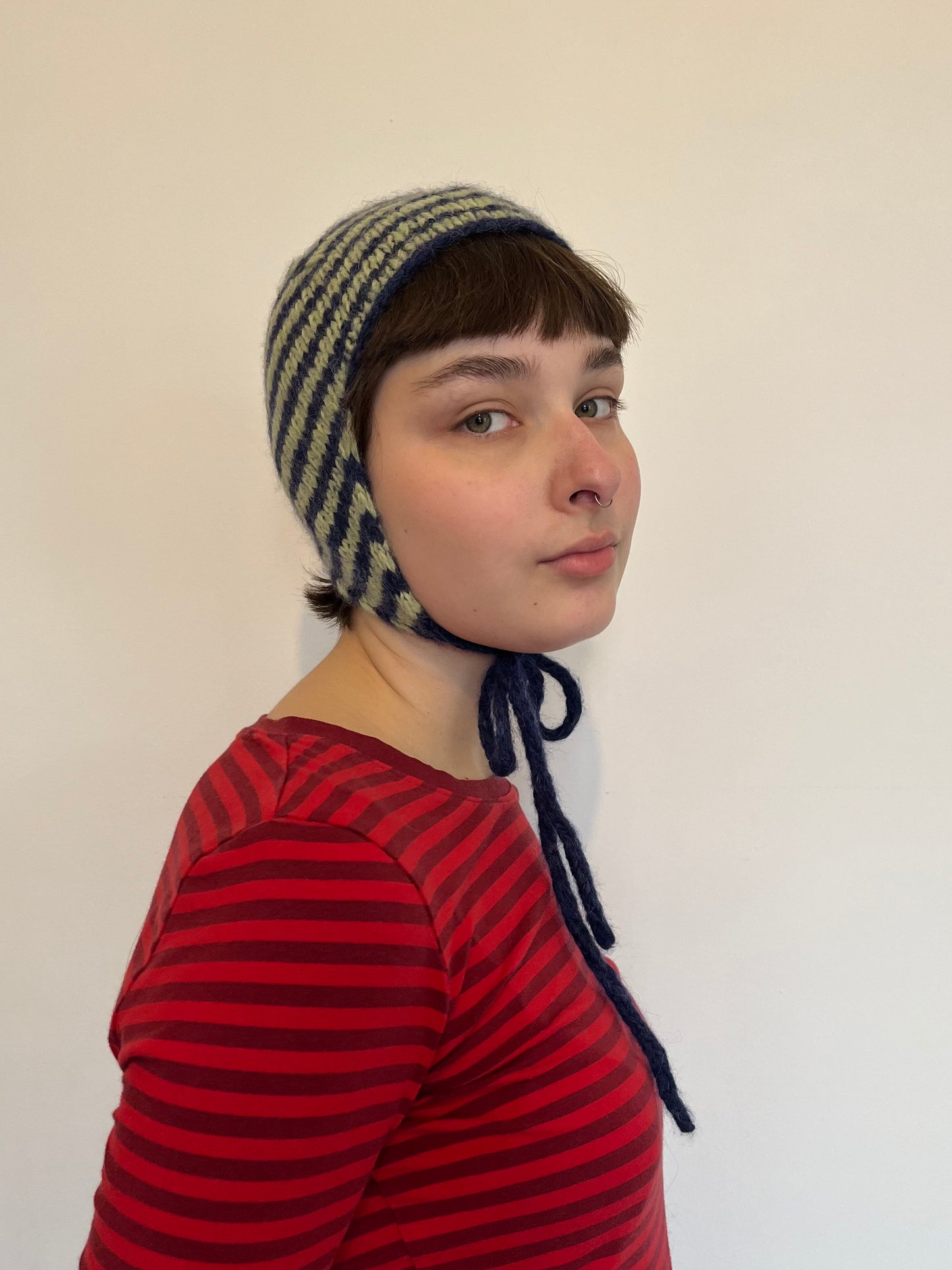 Striped pixie bonnet