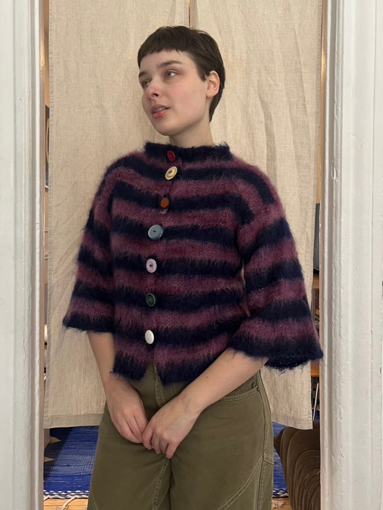 PREORDER - Striped brushed mohair cardi