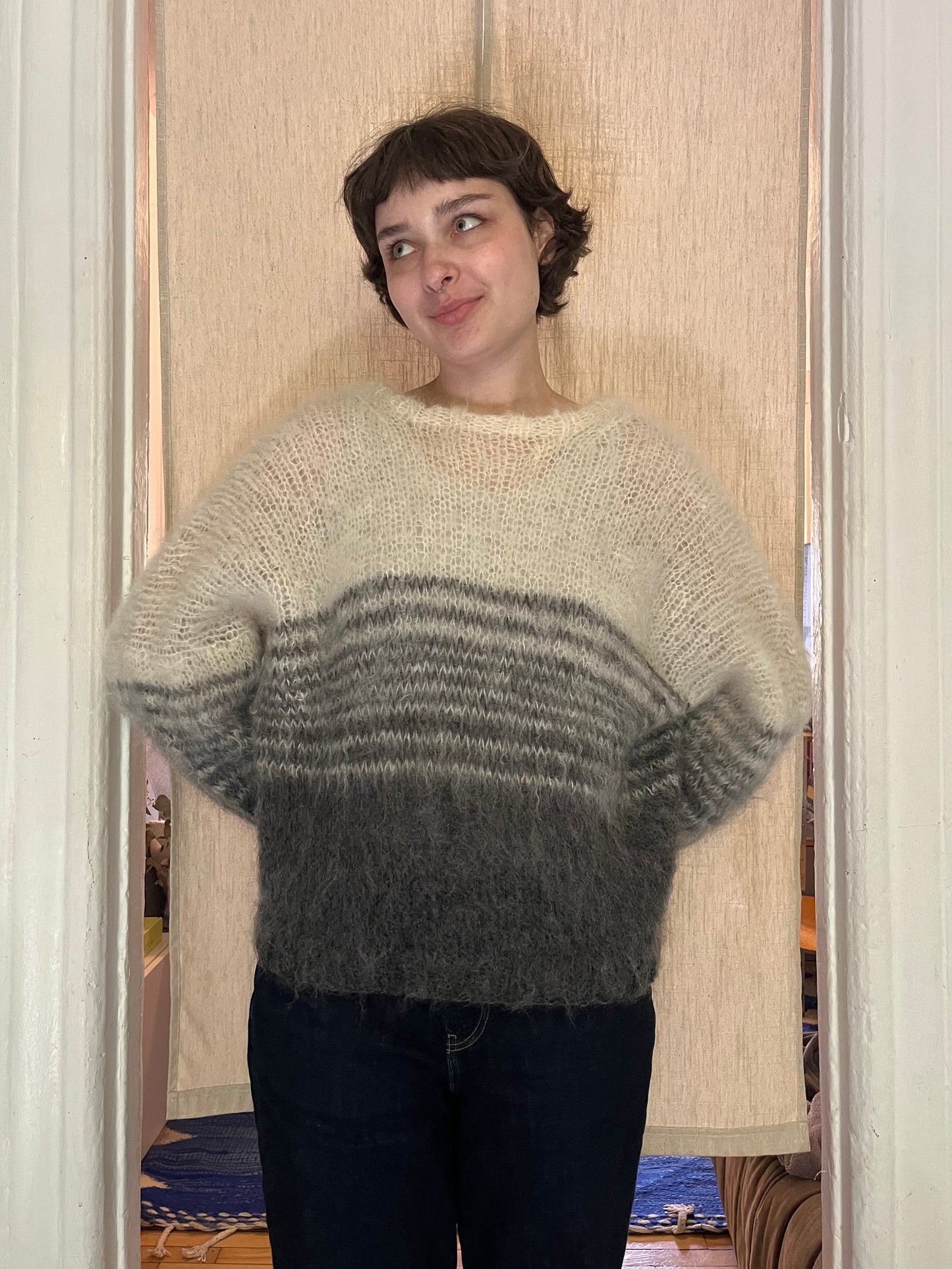 Mohair duo sweater White/Gray