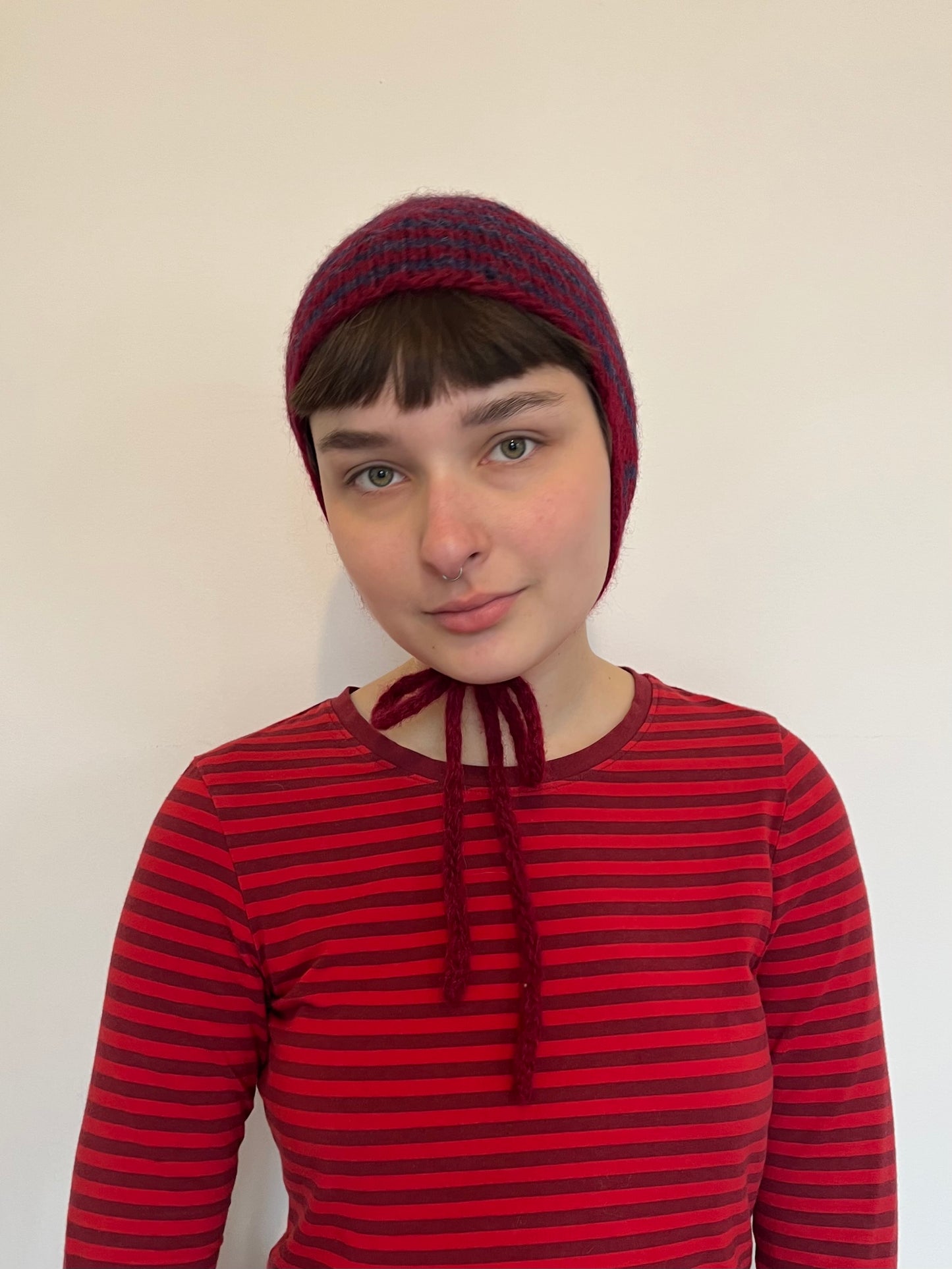 Striped pixie bonnet