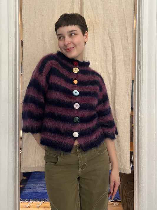 PREORDER - Striped brushed mohair cardi