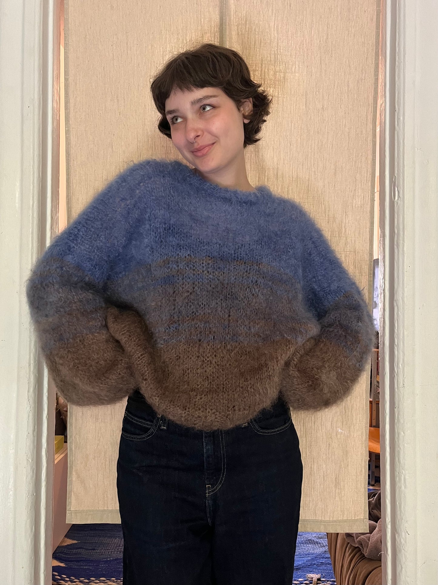 Mohair duo sweater Blue/brown