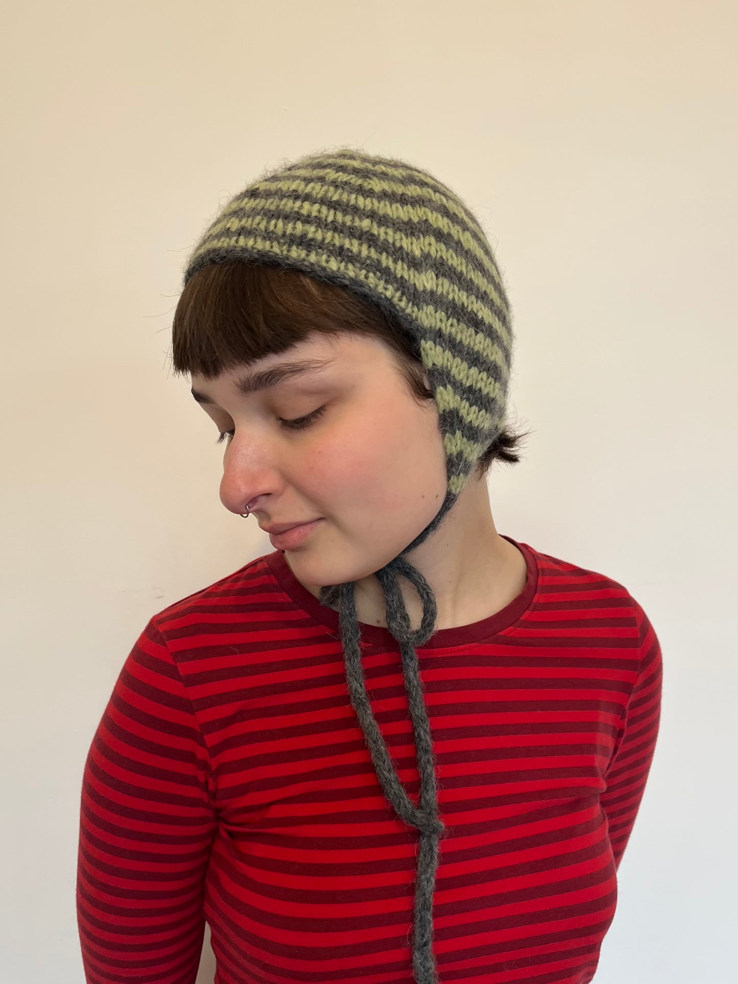 Striped pixie bonnet