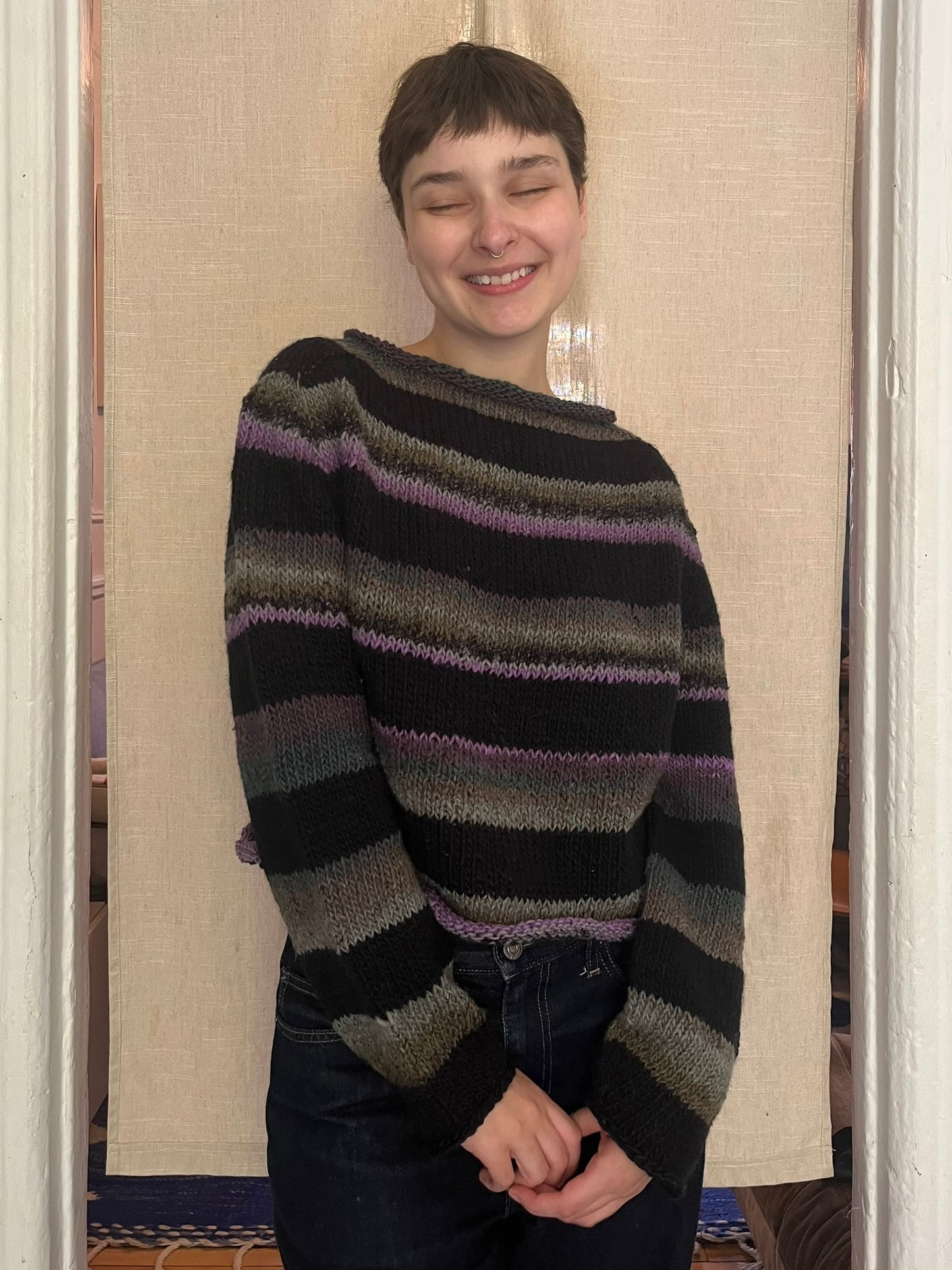 Stripped boat neck sweater