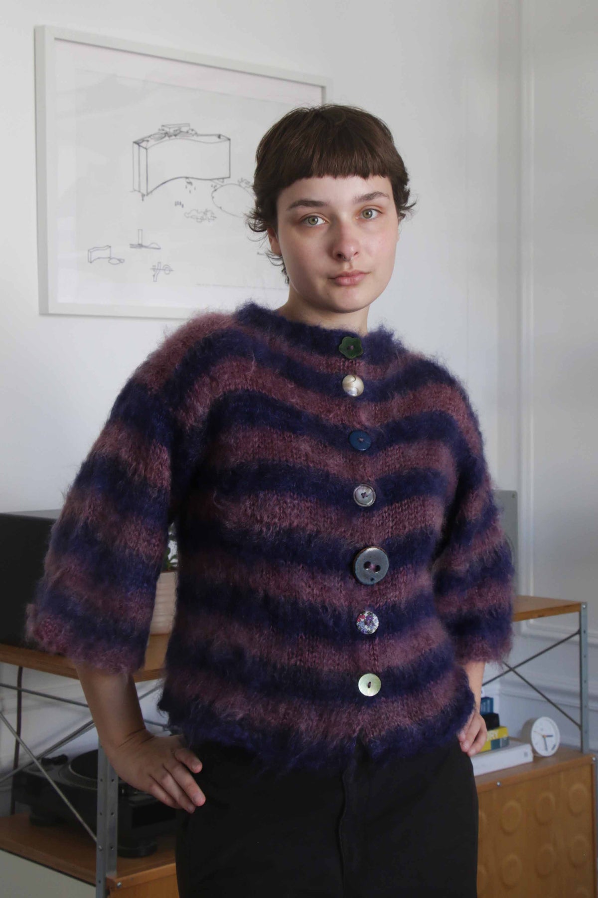 MADE TO ORDER - Striped brushed mohair cardi