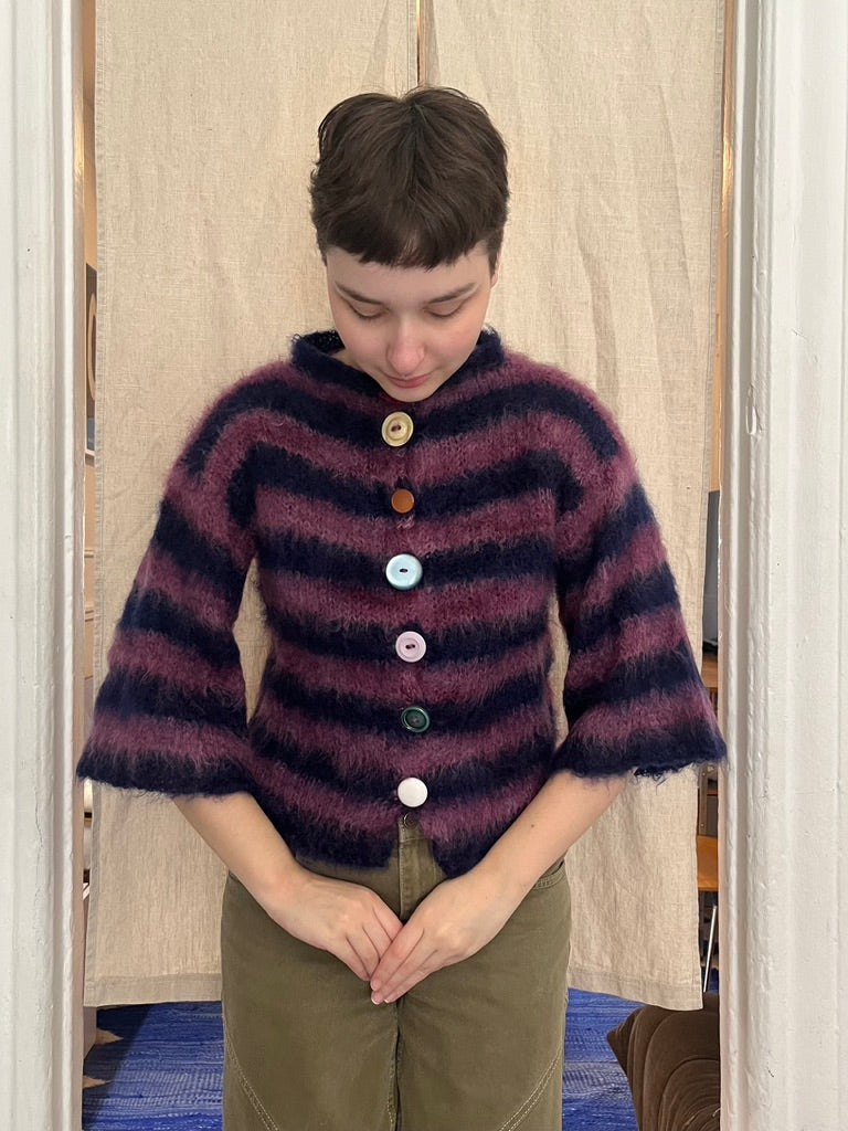 PREORDER - Striped brushed mohair cardi