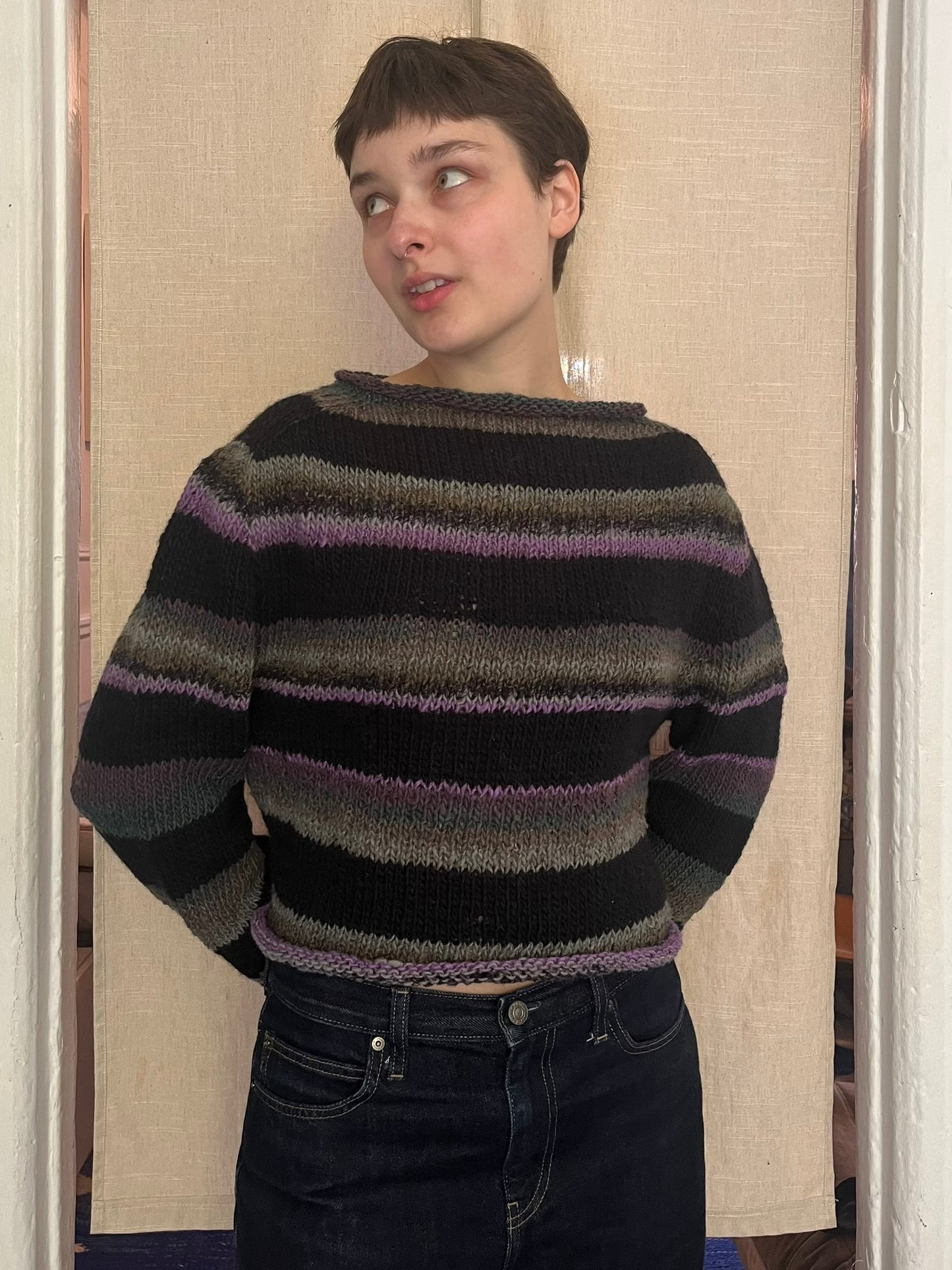 Stripped boat neck sweater