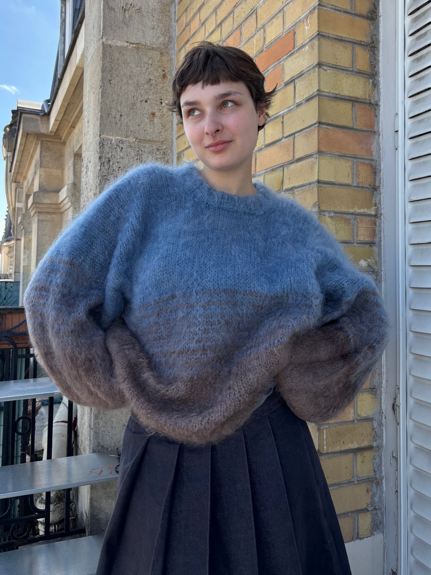 MADE TO ORDER - Mohair gradient sweater (Brown/blue)