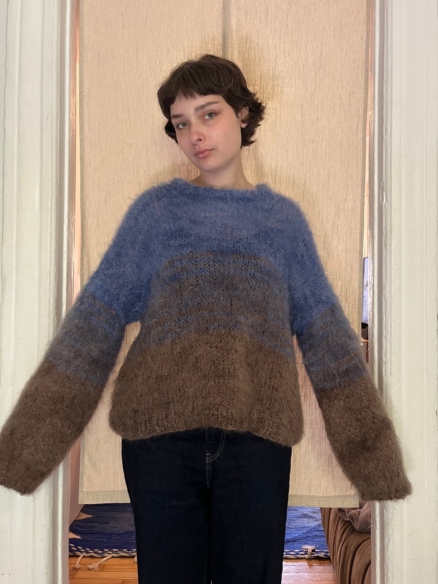 Mohair duo sweater Blue/brown