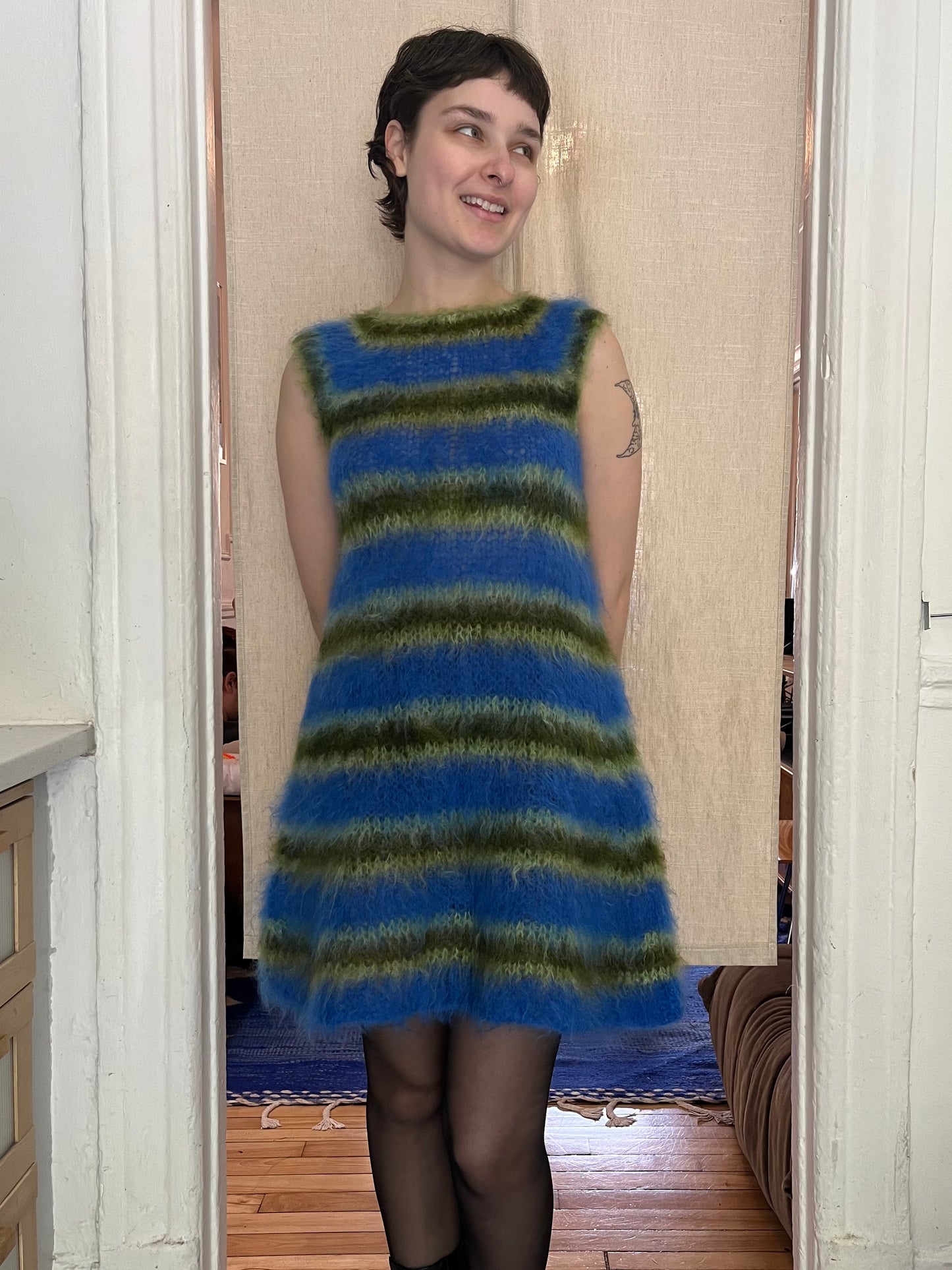 Stripped brushes mohair dress