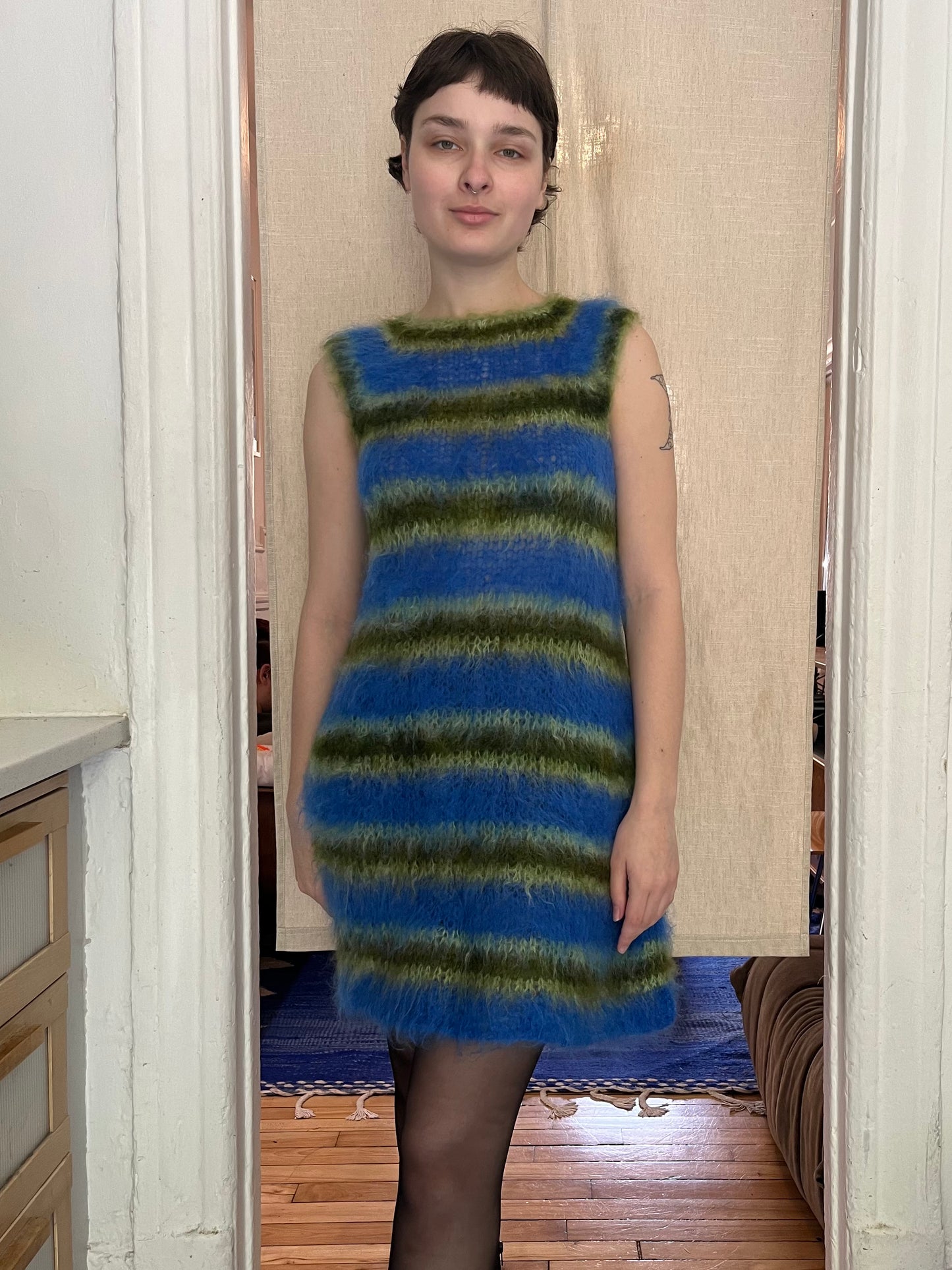 Stripped brushes mohair dress