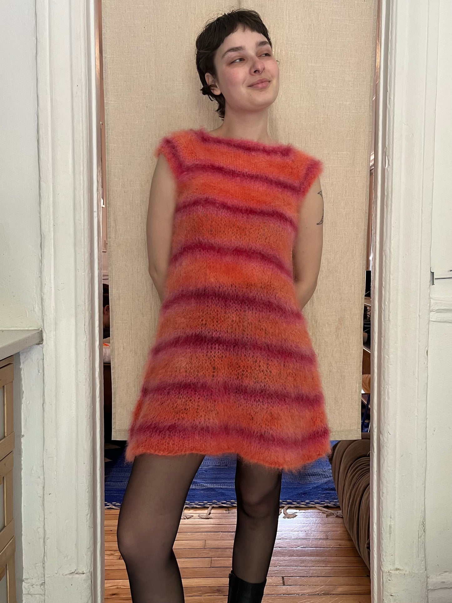 Stripped brushes mohair dress