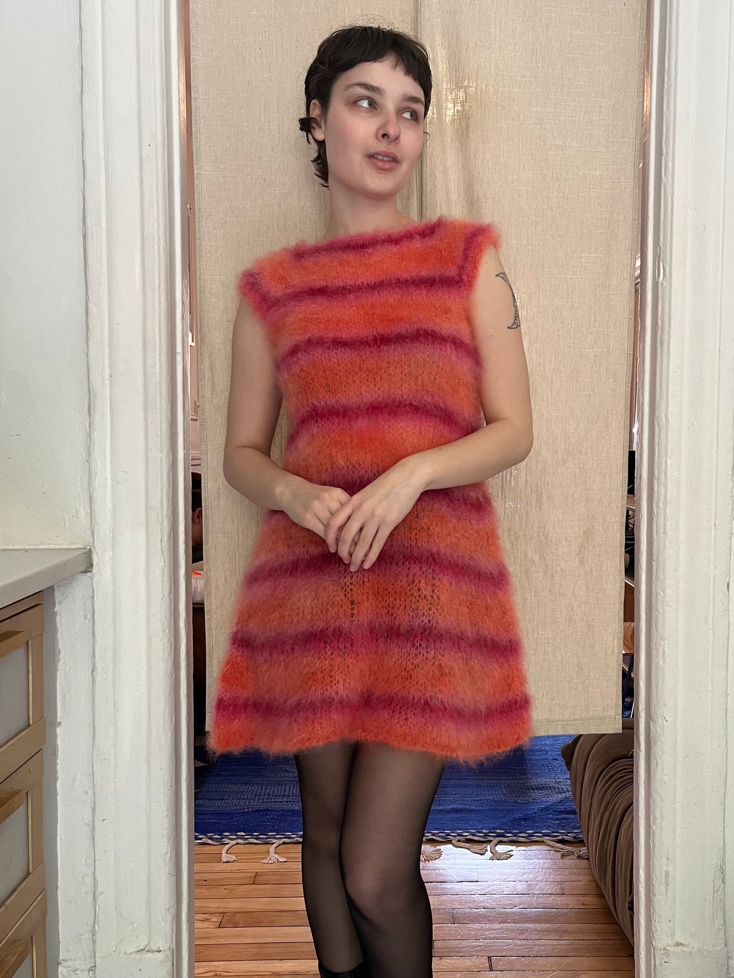 Stripped brushes mohair dress