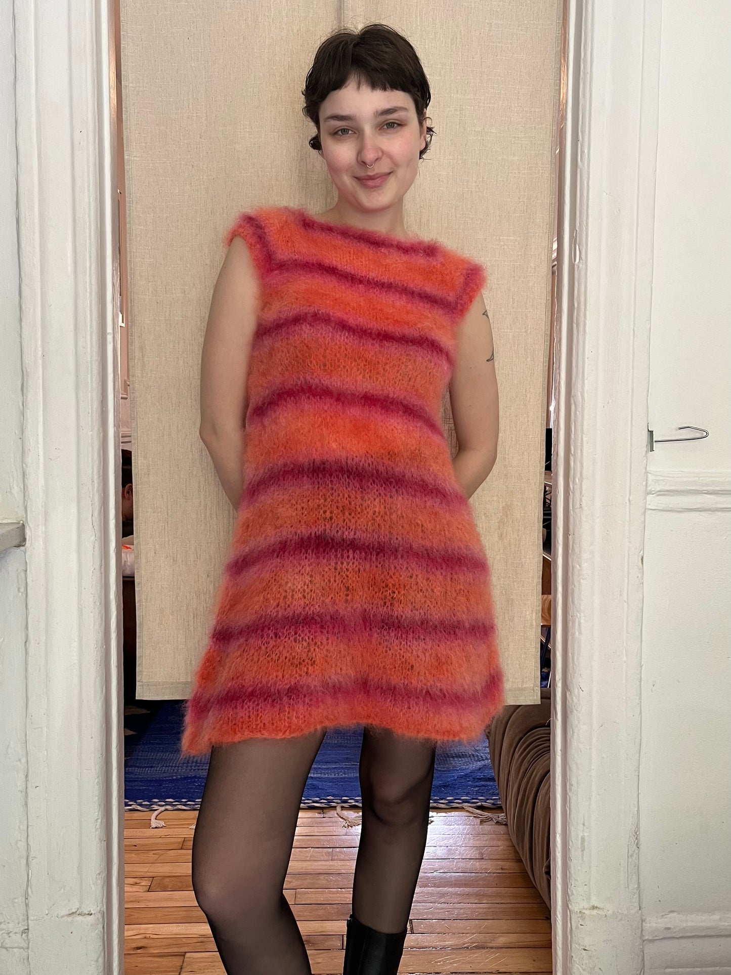 Stripped brushes mohair dress