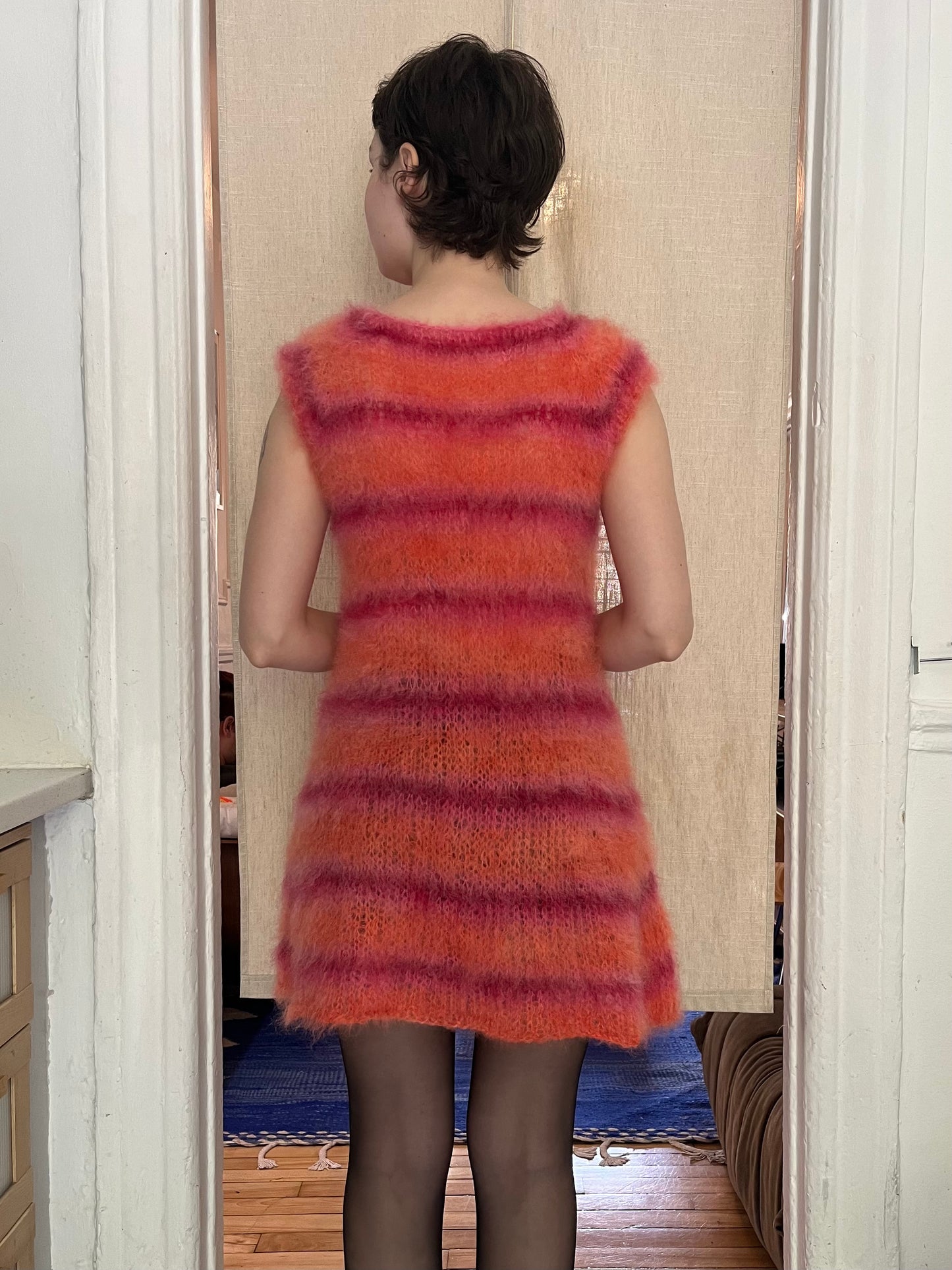 Stripped brushes mohair dress