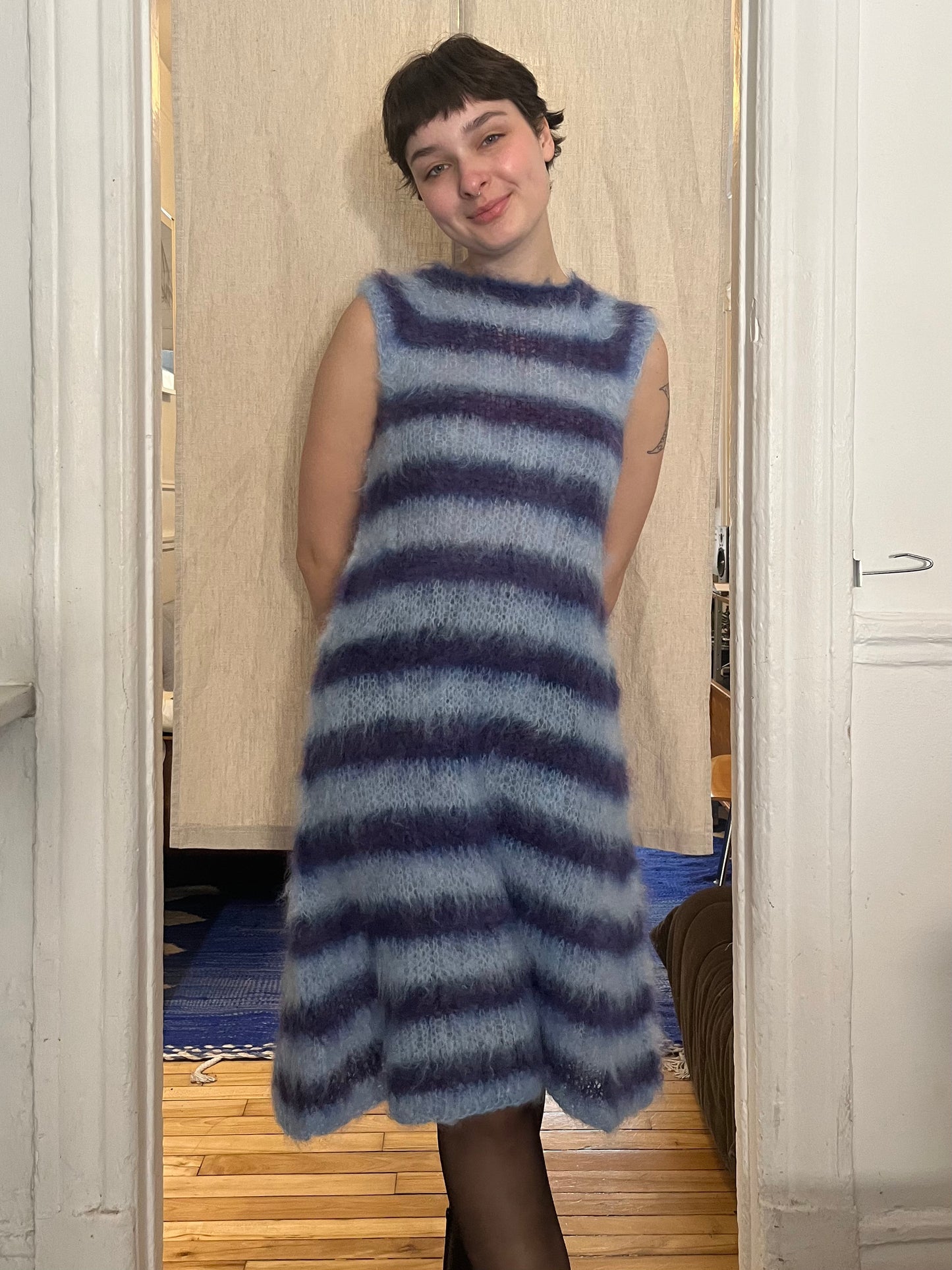 Stripped brushes mohair dress