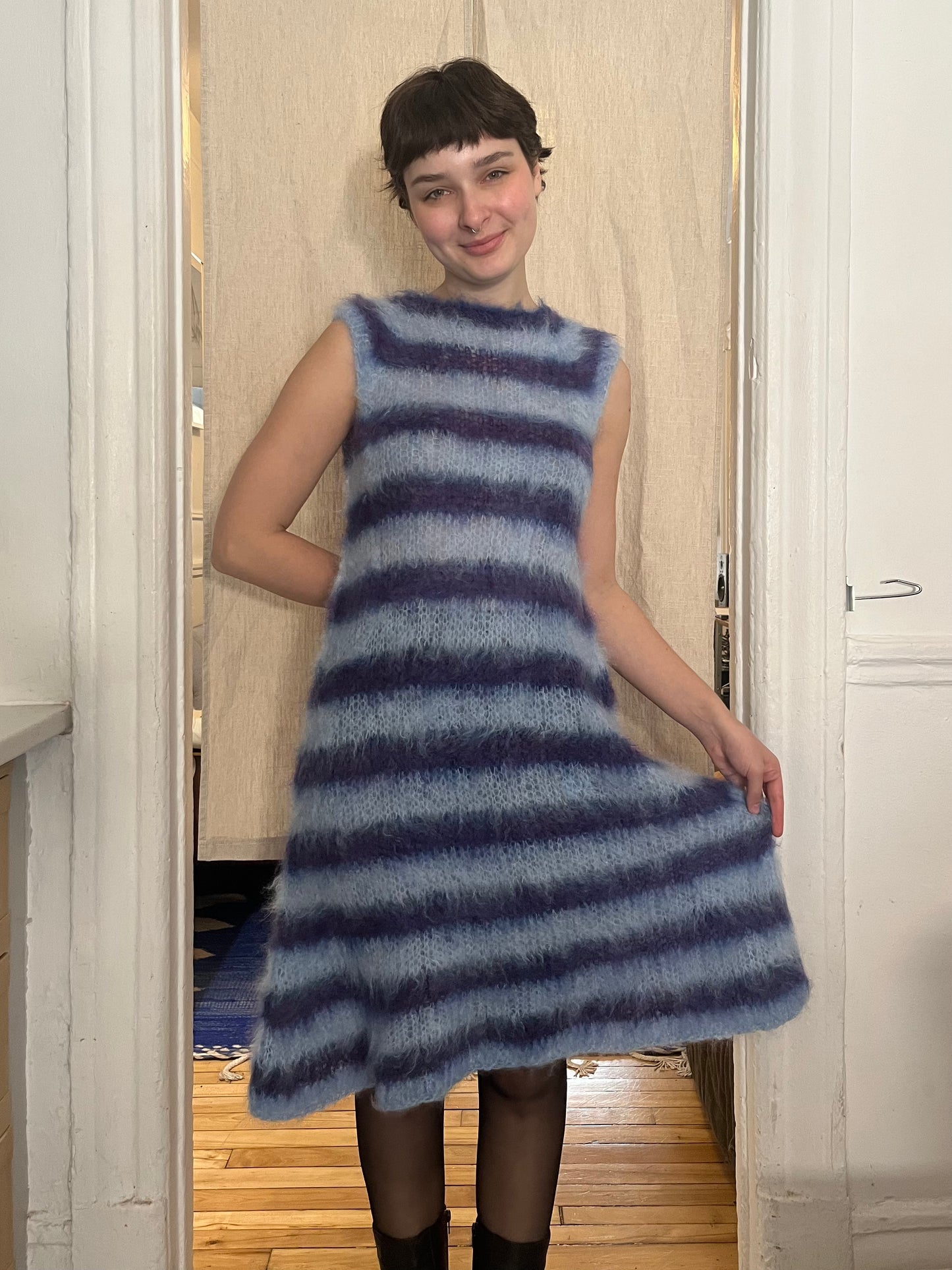 Stripped brushes mohair dress