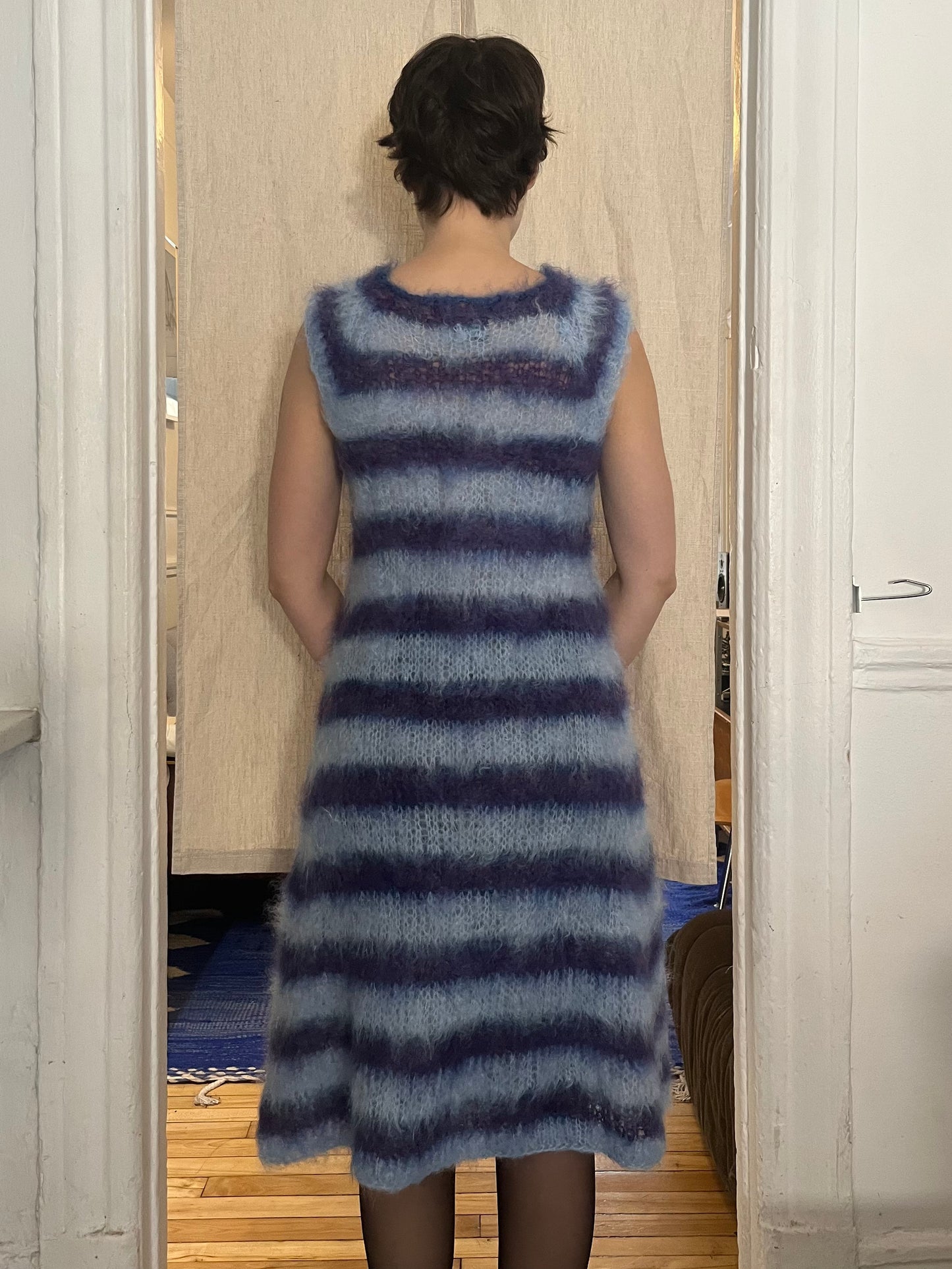 Stripped brushes mohair dress