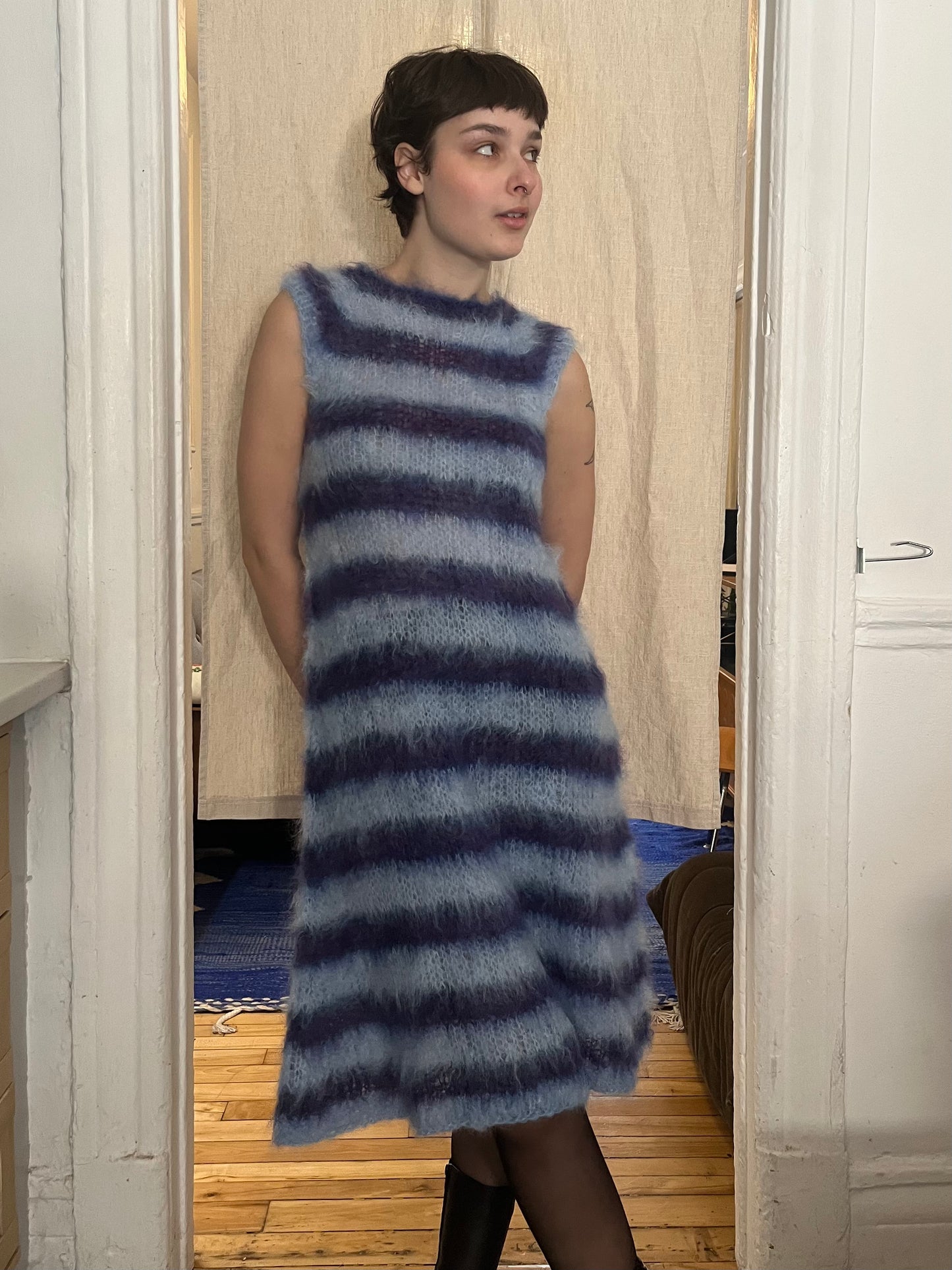 Stripped brushes mohair dress