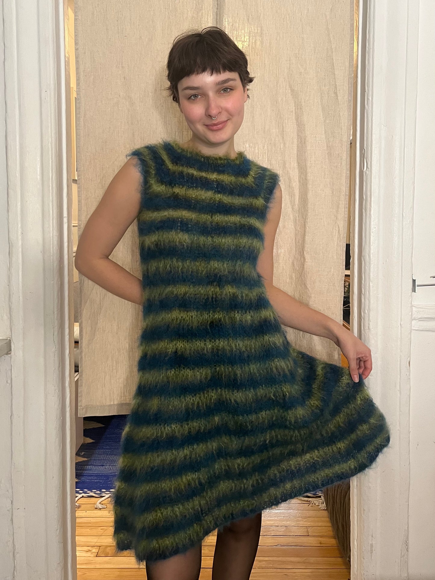 Stripped brushes mohair dress