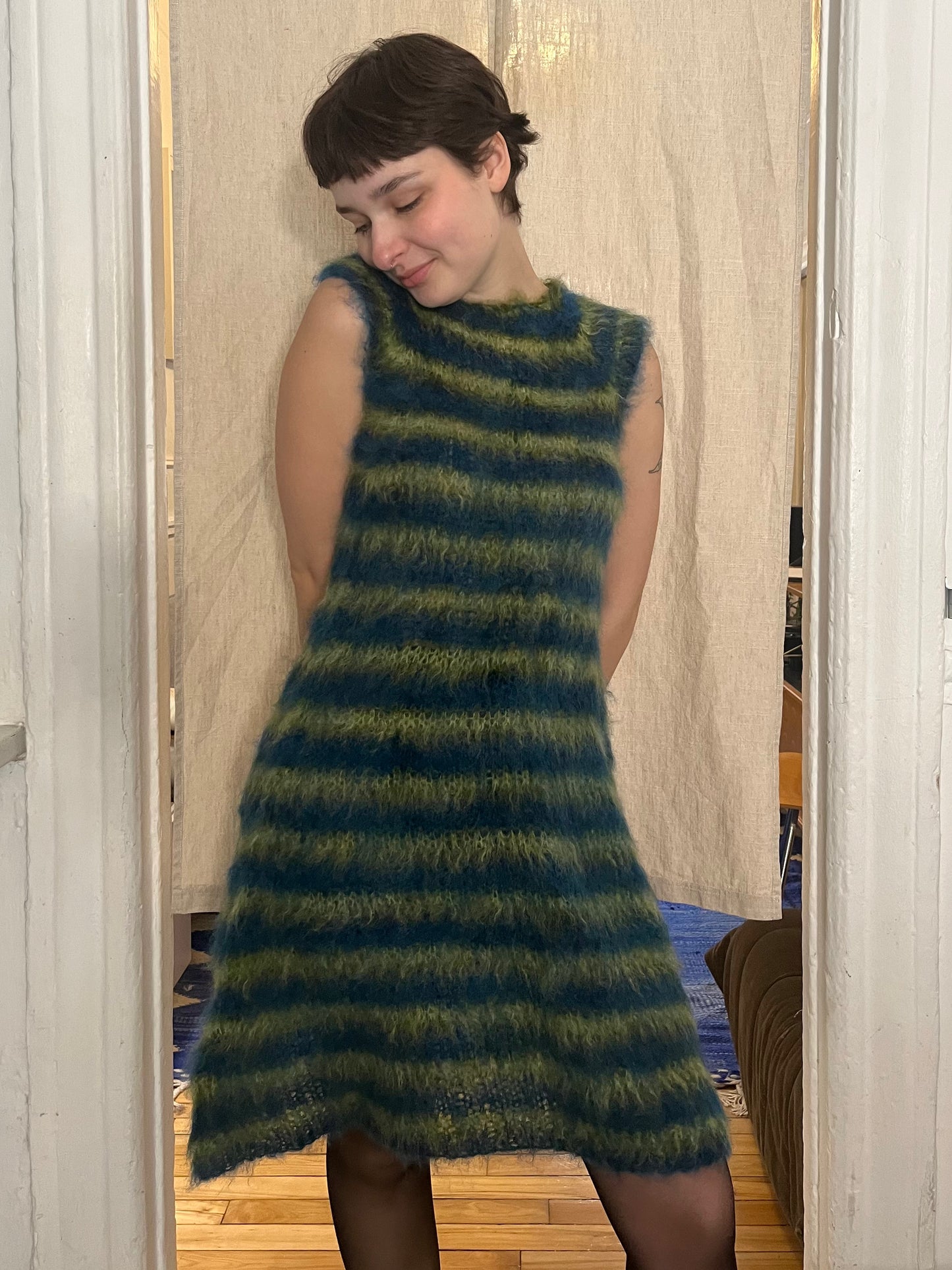 Stripped brushes mohair dress