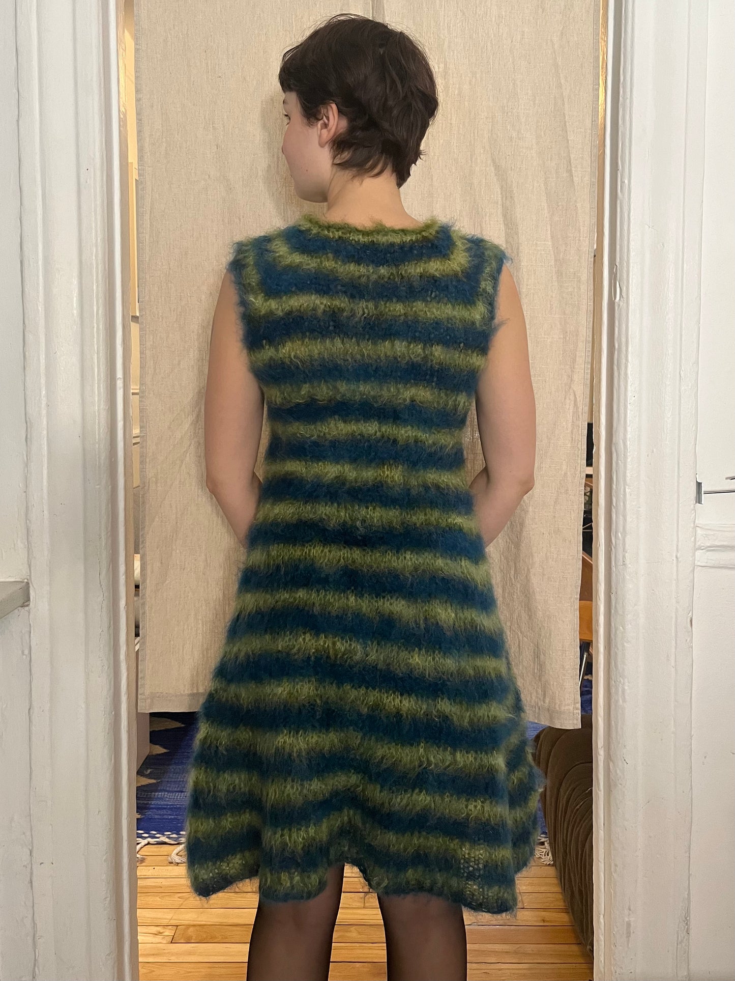 Stripped brushes mohair dress