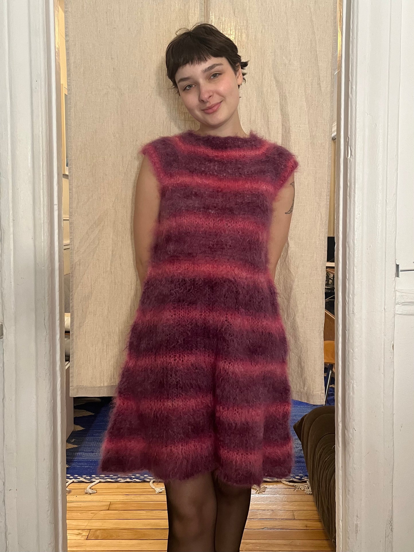 Stripped brushes mohair dress