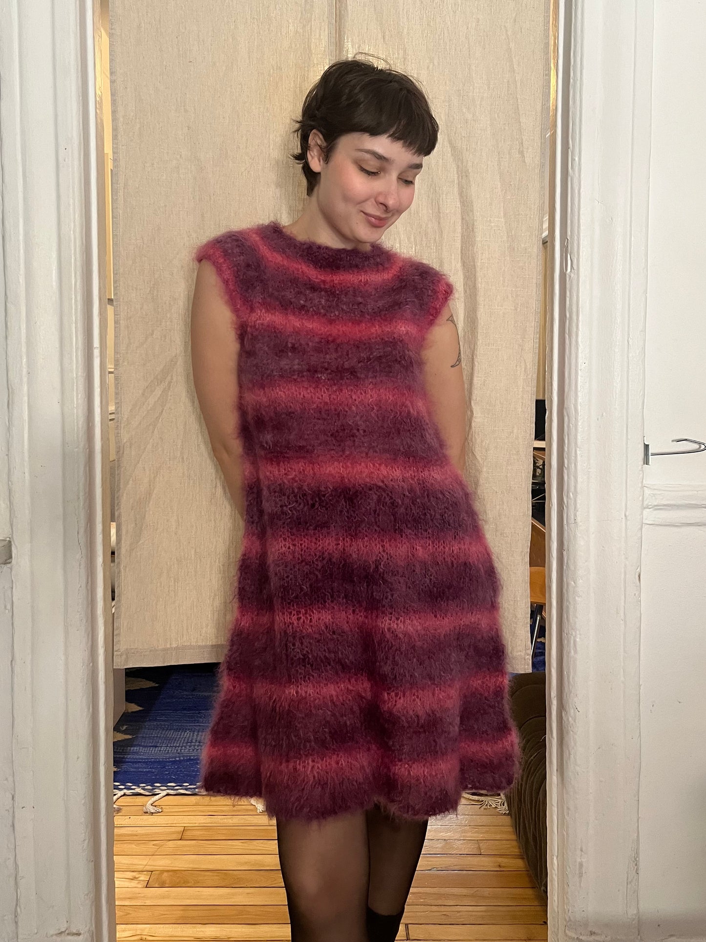 Stripped brushes mohair dress