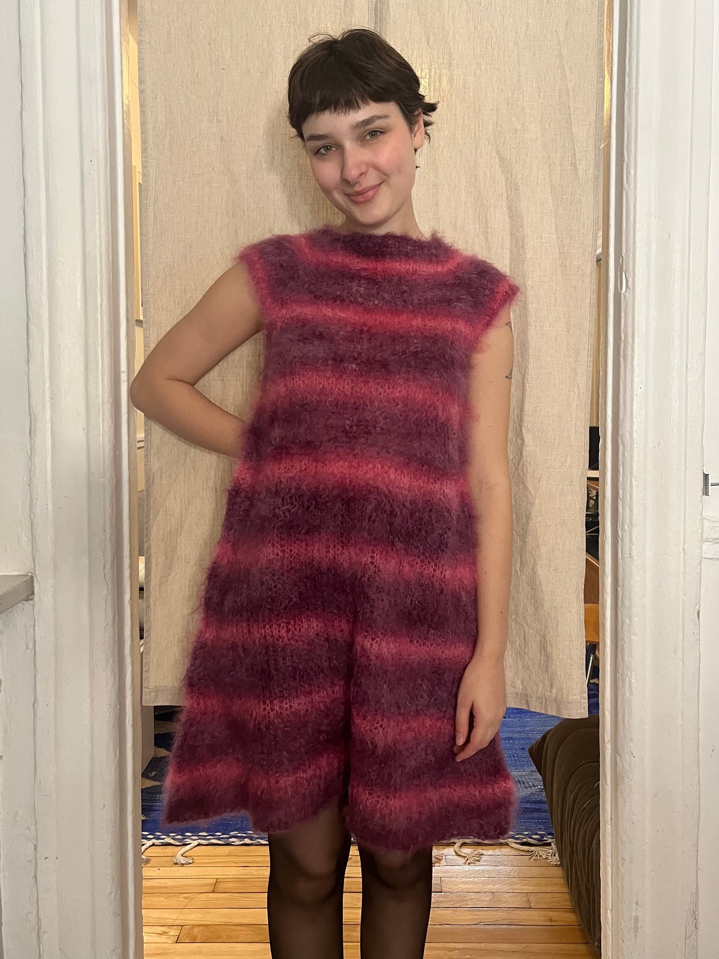 Stripped brushes mohair dress