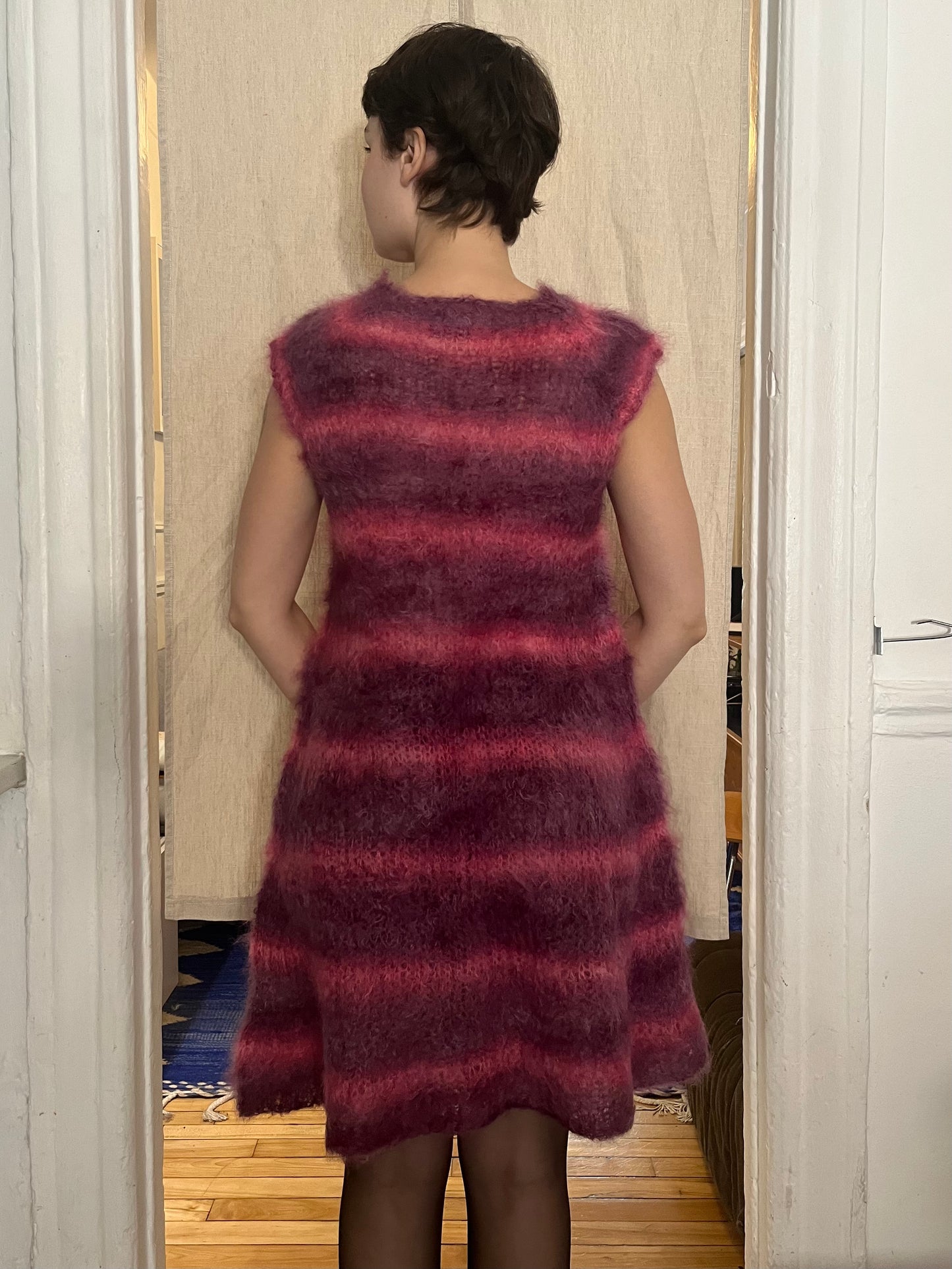 Stripped brushes mohair dress