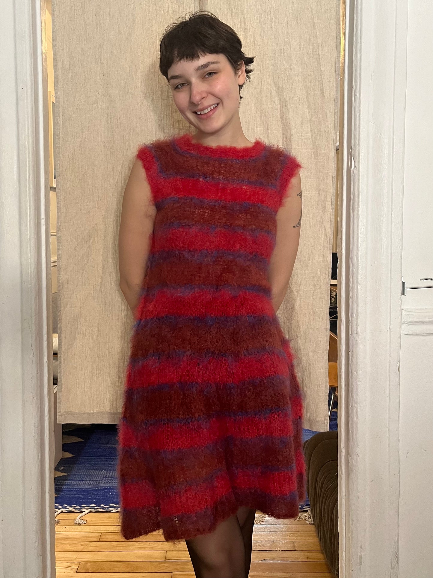 Stripped brushes mohair dress