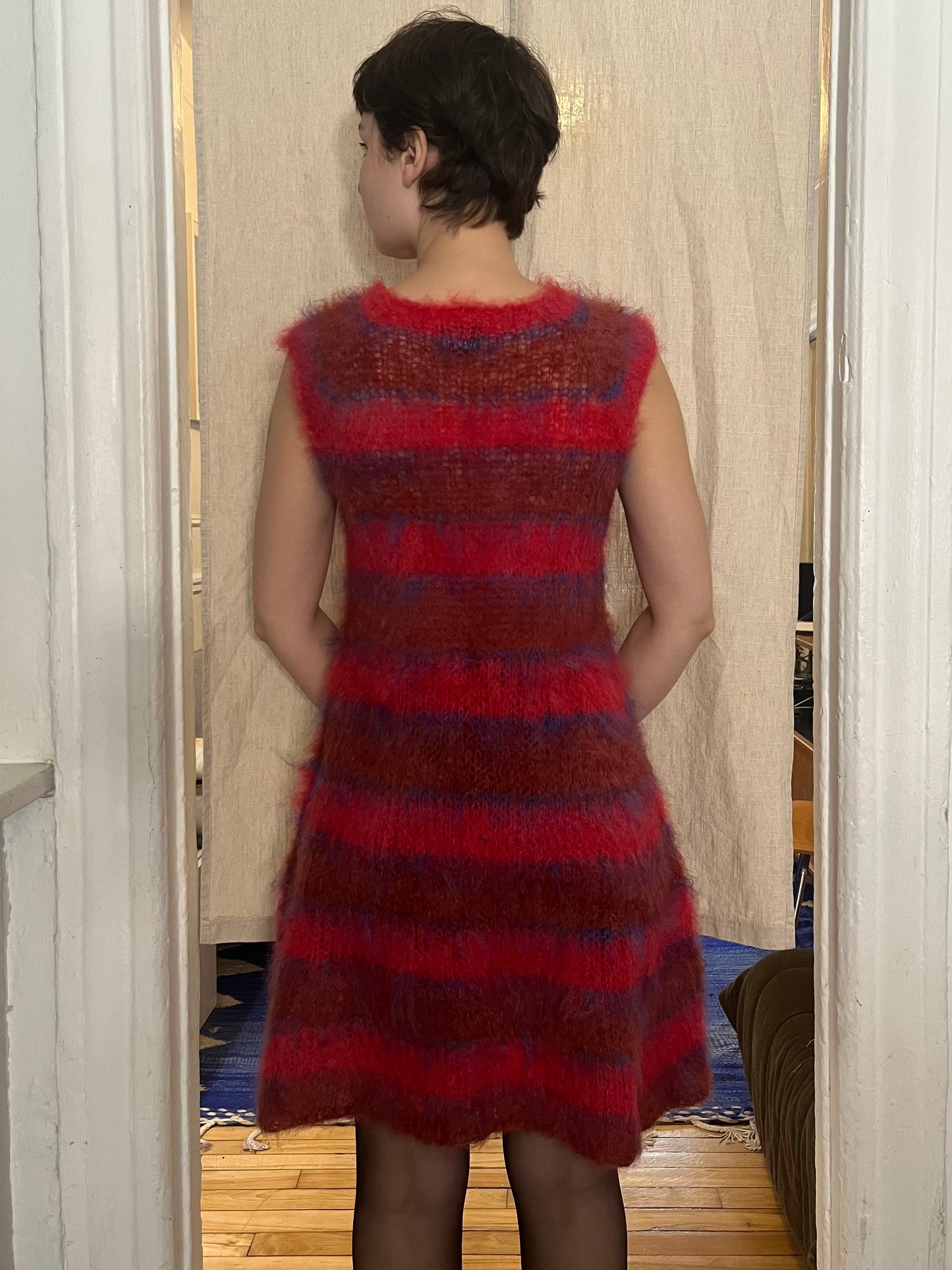 Stripped brushes mohair dress